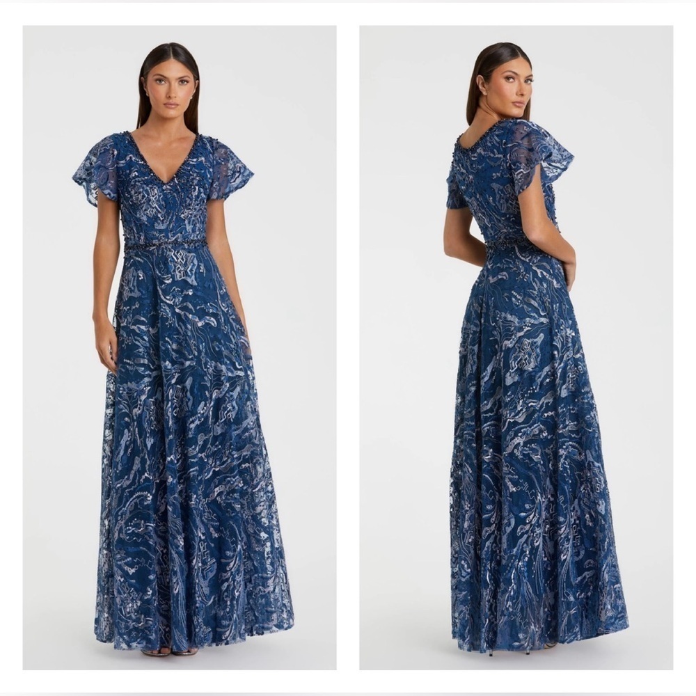 MAC DUGGAL 20301 NWT Embellished Illusion Butterfly Sleeve A-Line Gown